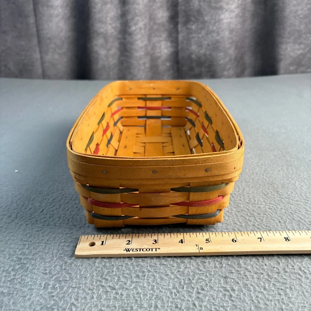 Longaberger 1999 Handwoven Rectangular Basket Red Green Blue Accents 12x6x3.5